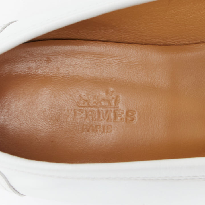 HERMES Colette white goat leather gold plated Roulis buckle loafers EU37