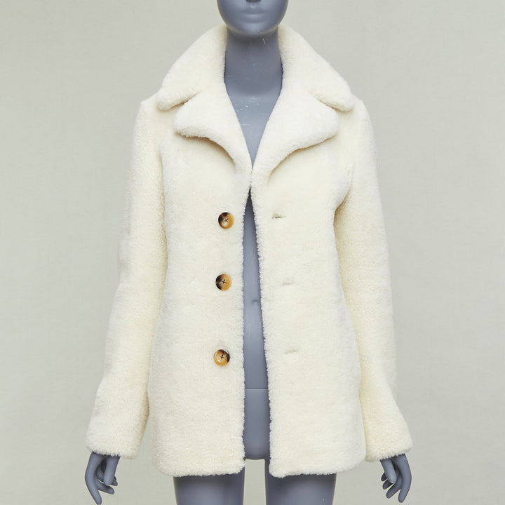 SAINT LAURENT 2017 off white sheepskin shearling teddy coat FR36 S