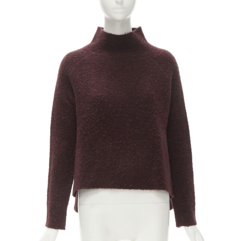 THEORY dark red wool blend fuzzy stand collar step hem sweater XS