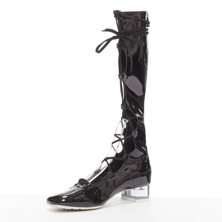 DIOR Diorarty silver star lucite heel black patent ballerina kitten heels EU38.5