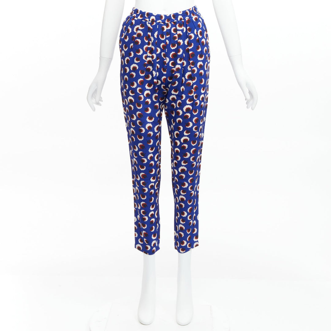STELLA MCCARTNEY 2014 blue floral 100% silk elasticated waist pants IT36 XXS