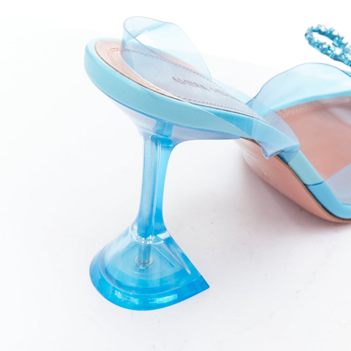 AMINA MUADDI Rosie Glass 95 PVC aqua crystal bow plexi heels EU37.5