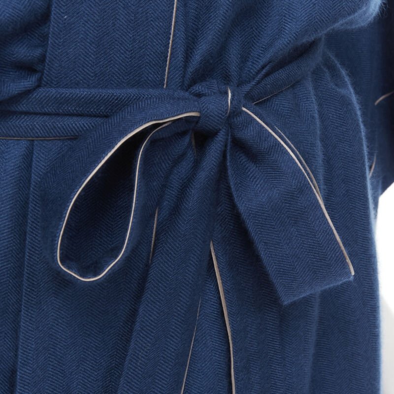 HERMES Paris 100% cashmere hand woven suede leather H logo belted robe L