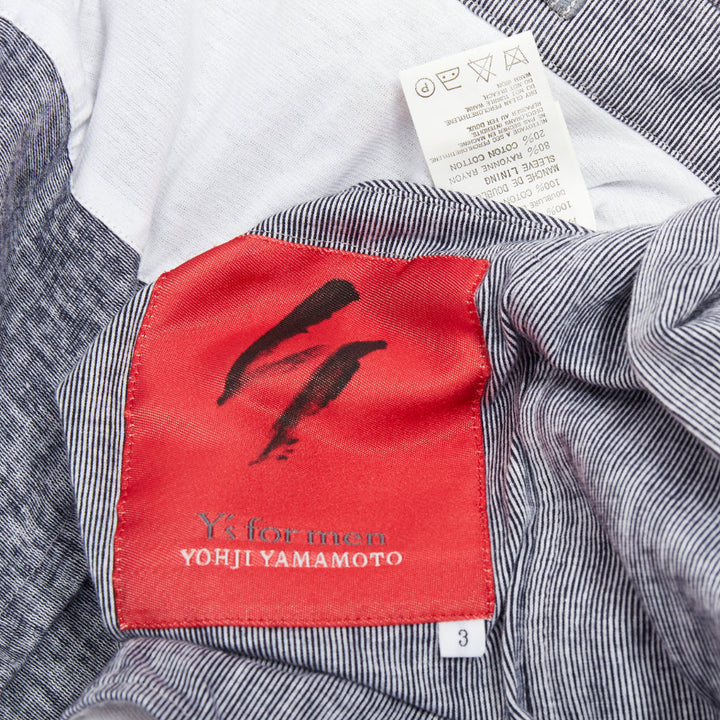 YOHJI YAMAMOTO Y's washed blue cotton drawstring waist blazer jacket JP3 L