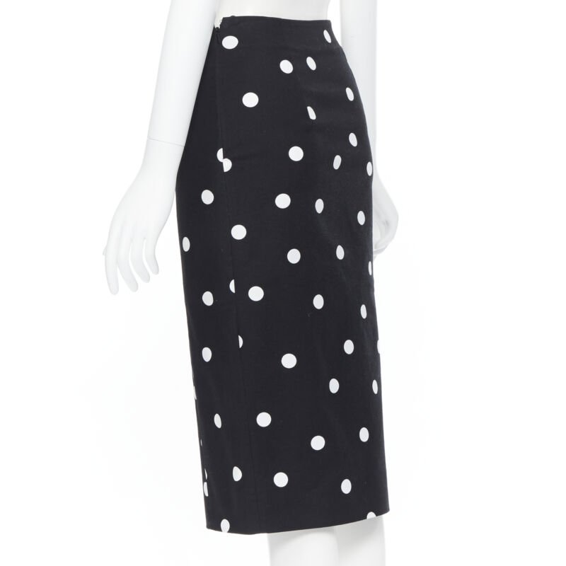 MONSE black white polka dot stif cotton button side pencil skirt US0 26"