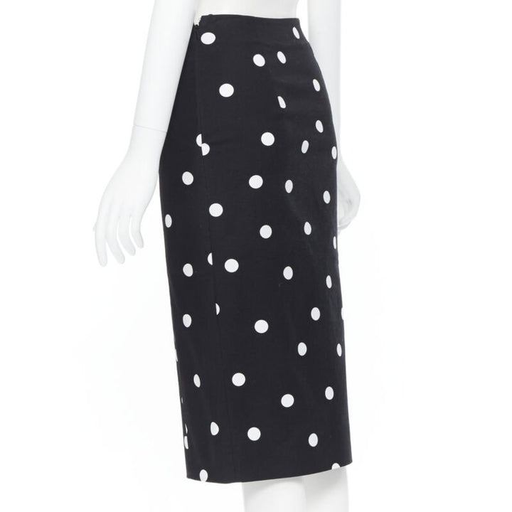 MONSE black white polka dot stif cotton button side pencil skirt US0 26"