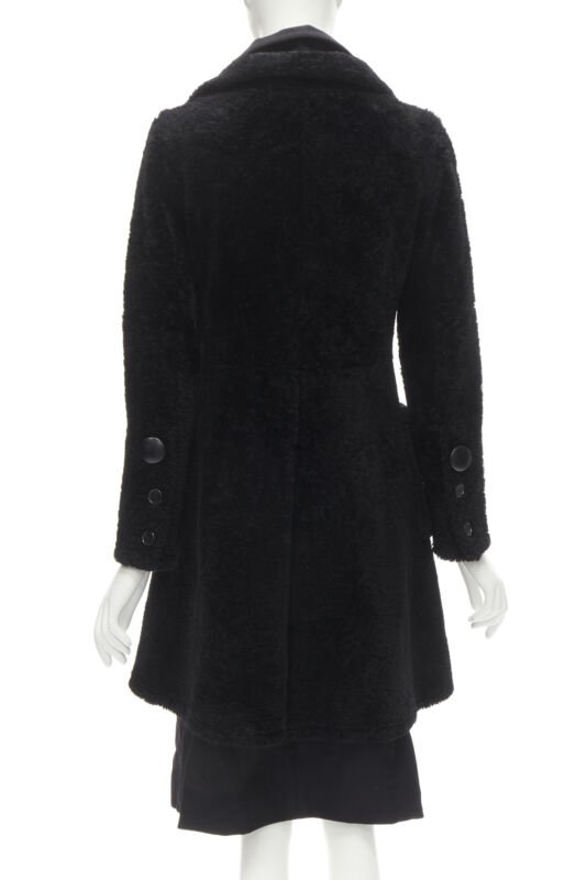 OLD CELINE Phoebe Philo black lambskin shearling wool layered coat FR34 XS