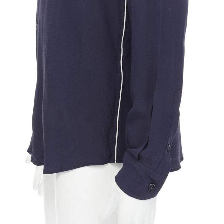 DOLCE GABBANA navy blue white piping casual pajama shirt S IT4