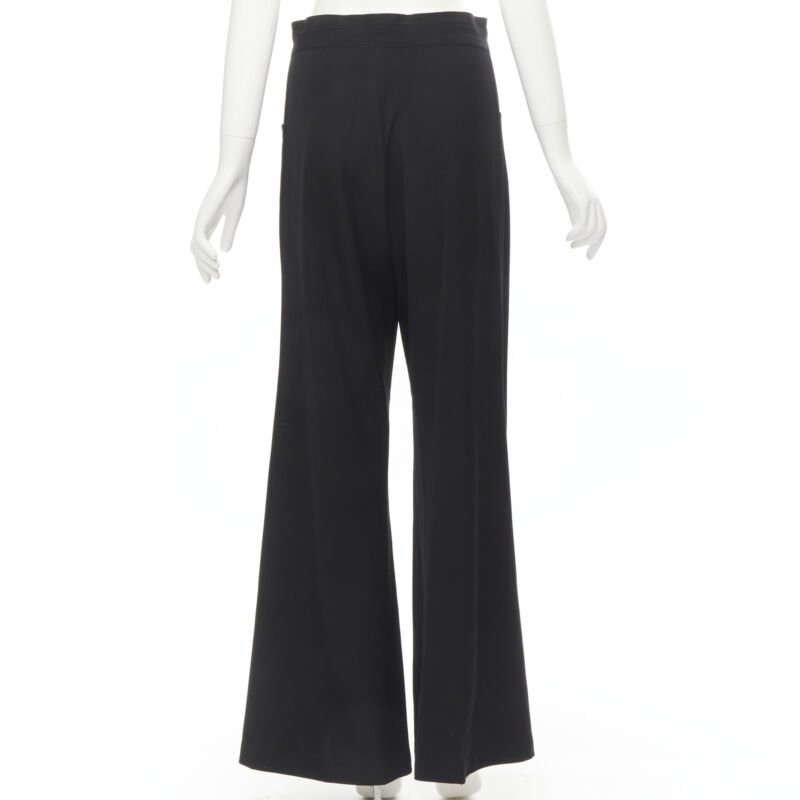YOHJI YAMAMOTO black wool grosgrain trim waist high waisted wide leg pants JP3 L