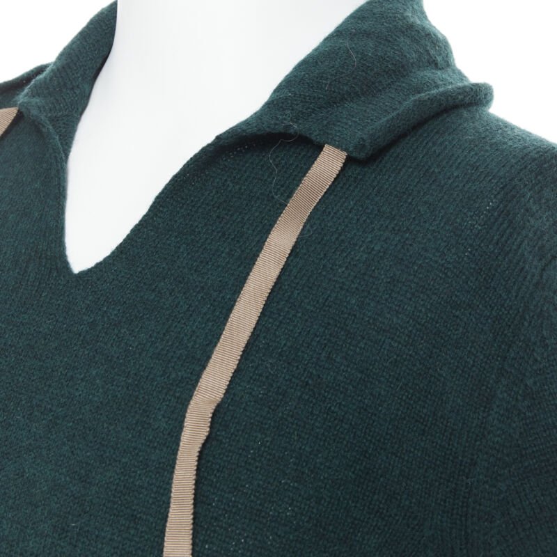 UNDERCOVER 100% wool dark green ribbon drawstring V-neck pullover sweater S