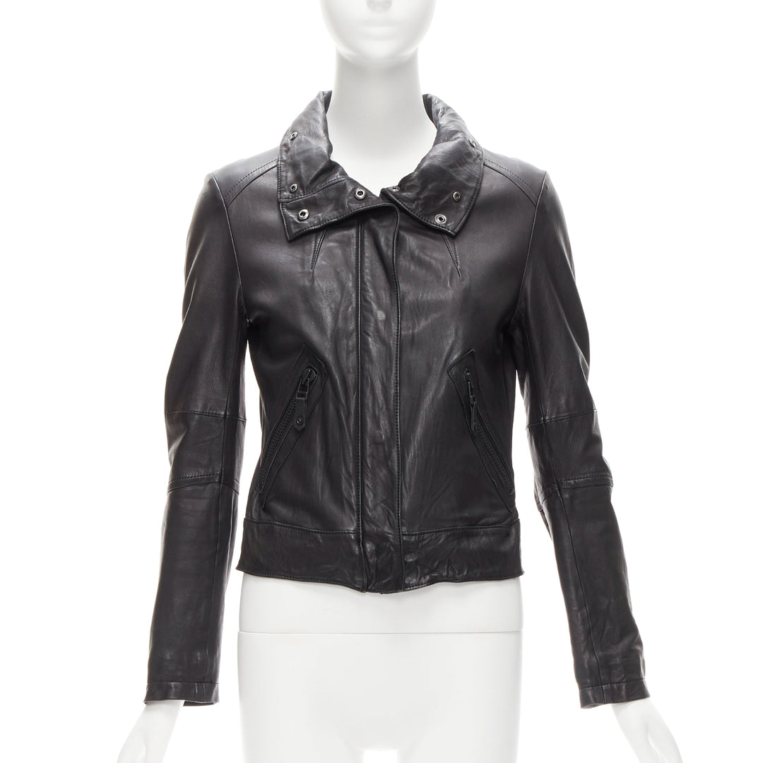 ATSURO TAYAMA black sheepskin leather 2 way collar biker jacket US4 S