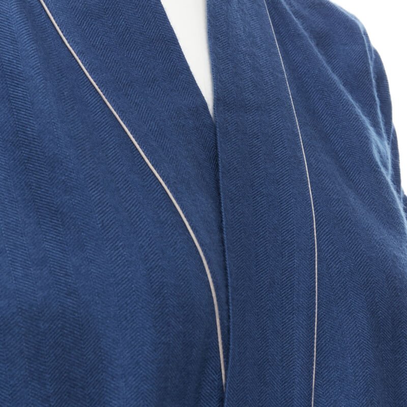 HERMES Paris 100% cashmere hand woven suede leather H logo belted robe L