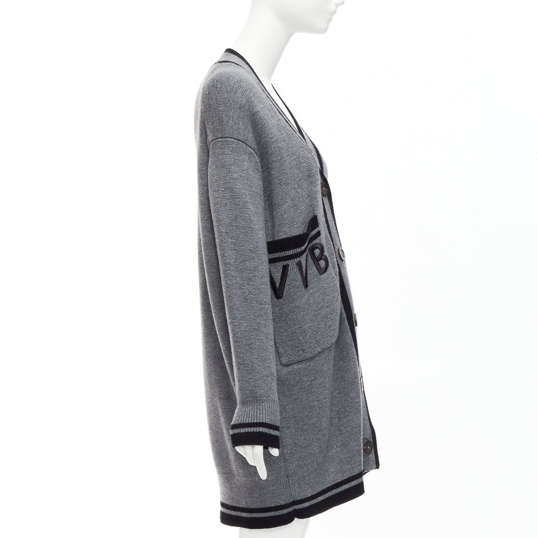 VVB VICTORIA BECKHAM 2017 Runway grey wool logo oversized cardigan UK2 XXS