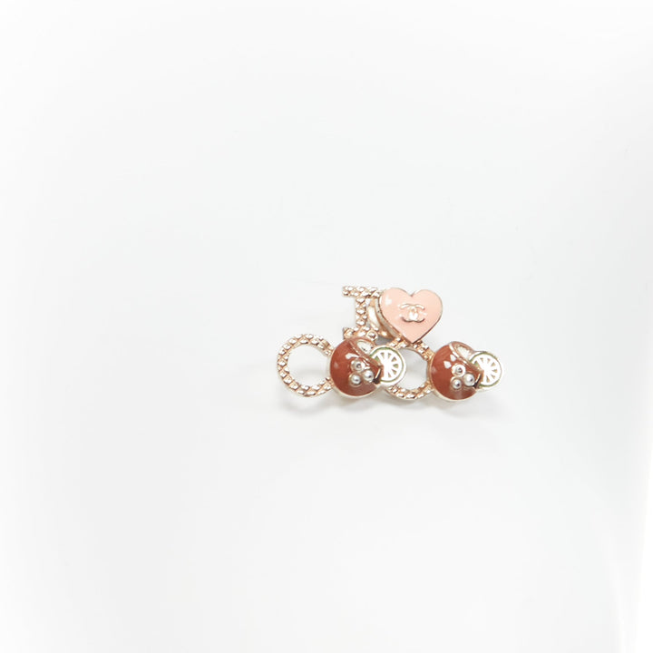 CHANEL 2017 I Love Coco pink heart green lime faux pearl gold pin brooch