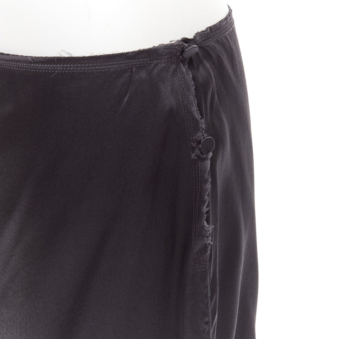 LANVIN 2004 100% silk grey raw edge fabric button low waist midi skirt  FR38 M