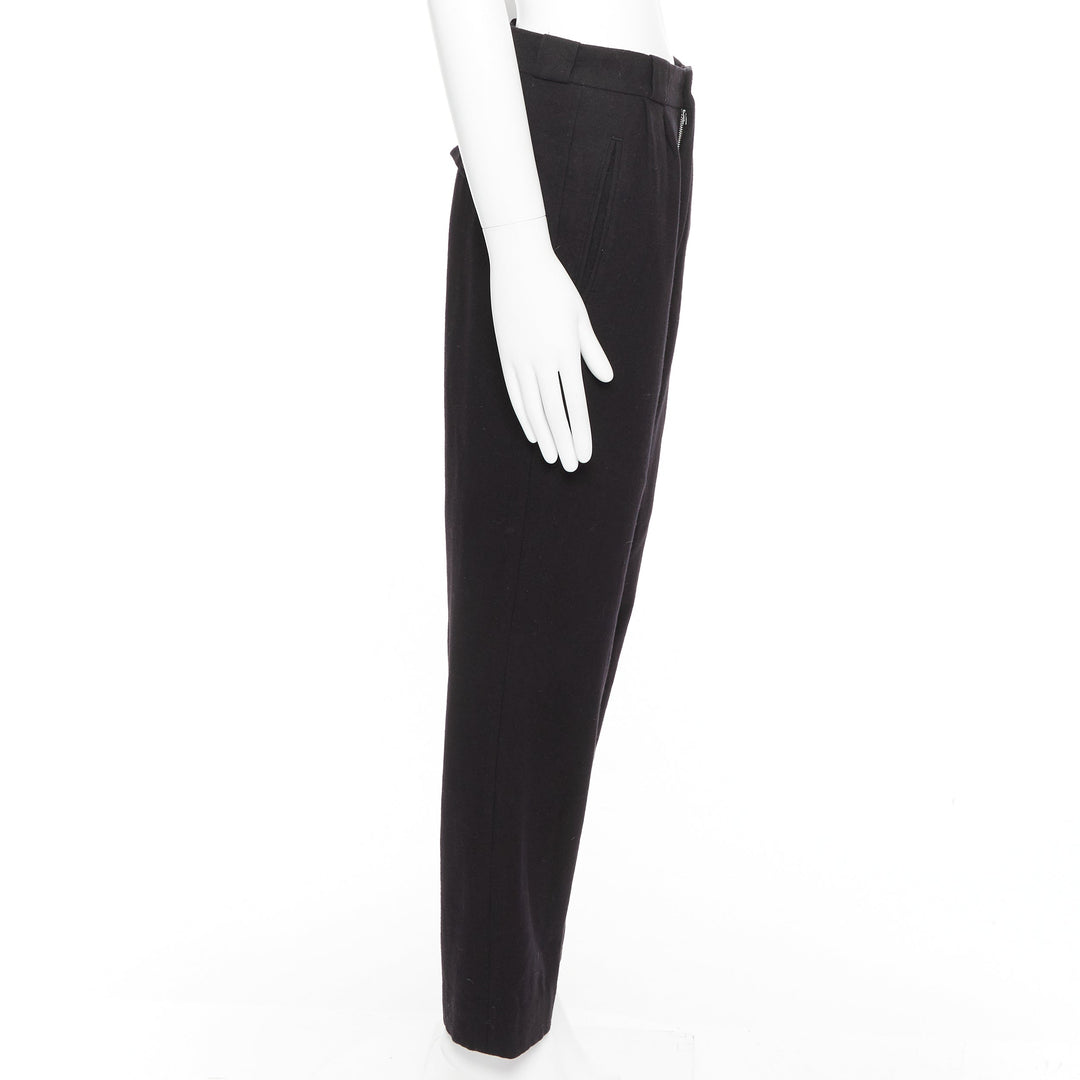 YOHJI YAMAMOTO navy 100% wool pleated front back flap tapered pants M