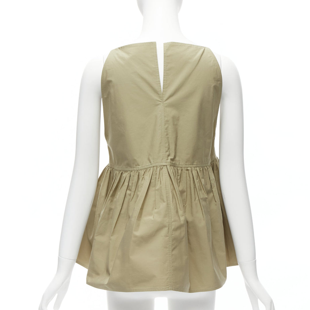 SOFIE D'HOORE green cotton V neck spaghetti flare safari tank top FR34 XS
