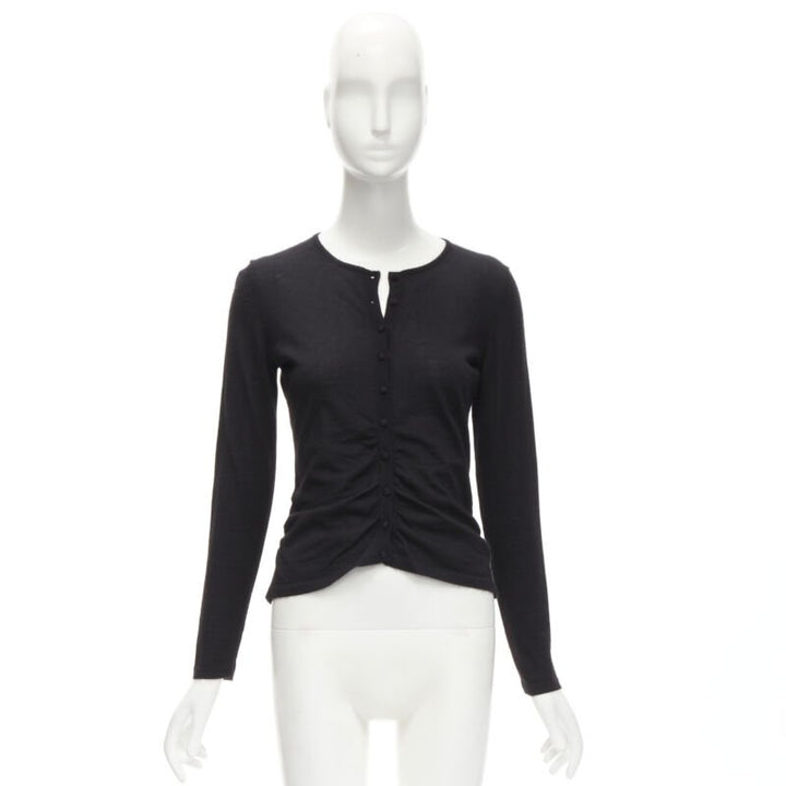 OSCAR DE LA RENTA silk cashmere gathered front black cardigan XS
