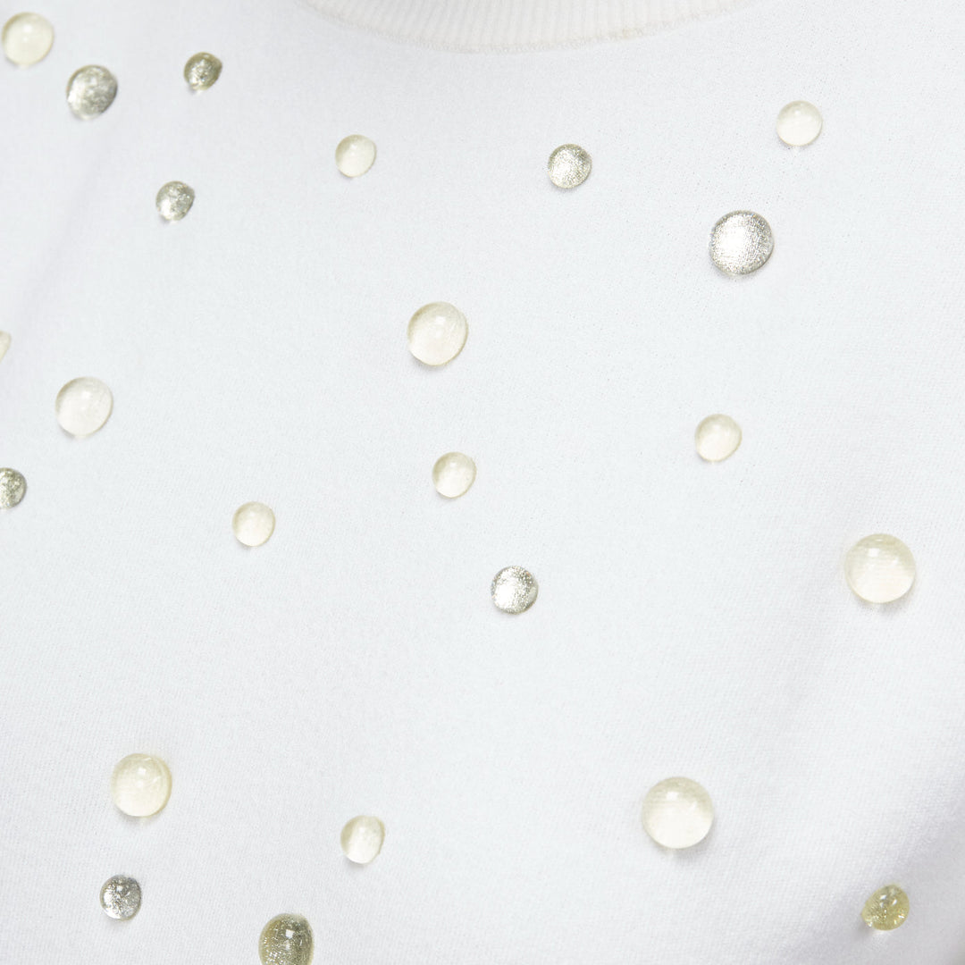 CHANEL 2018 water drop embellished cotton short sleeve pullover sweater FR36