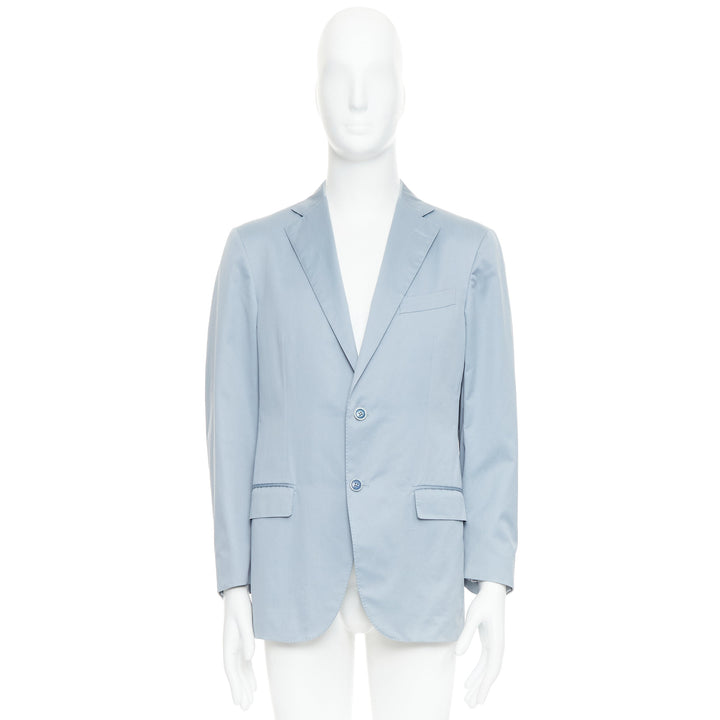 ERMENEGILDO ZEGNA light blue cotton handstitched lapel pockets blazer IT50 L