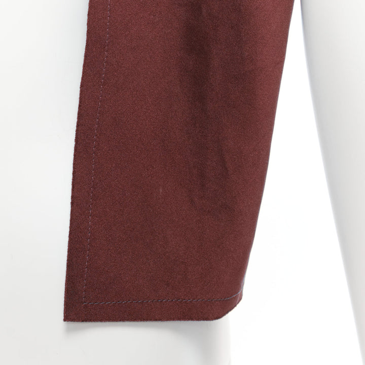 LANVIN red burgundy 100% silk made in france frayed edge rectangular scarf