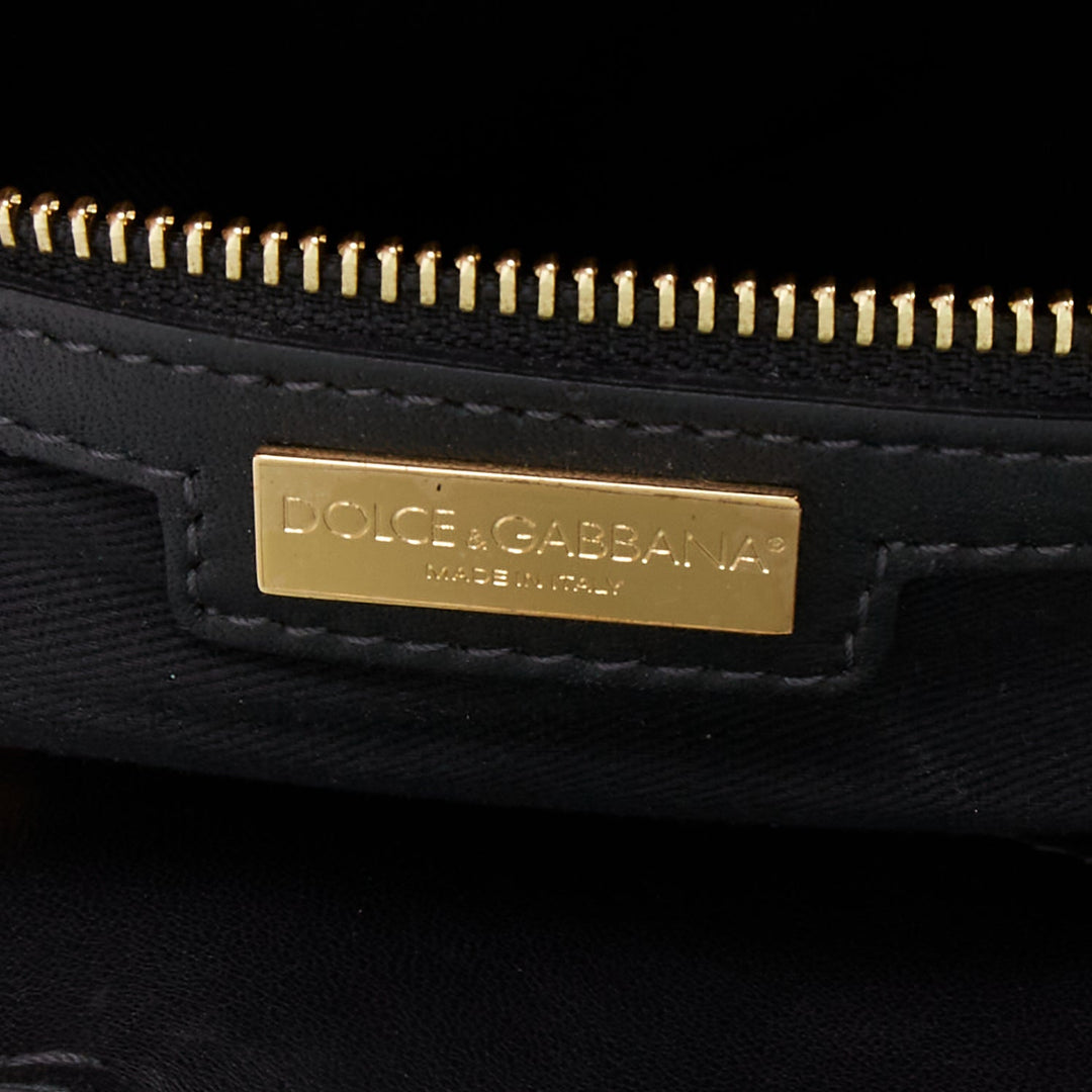 DOLCE GABBANA Vernice Vitello black lacquered raffia woven coffa large tote bag