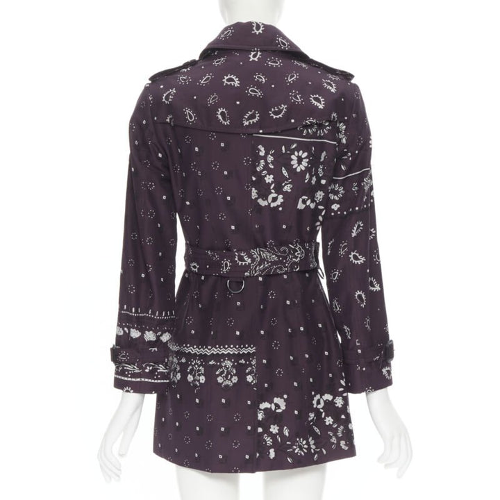BURBERRY PRORSUM purple paisley bandana print double breasted trench coat UK6 XS