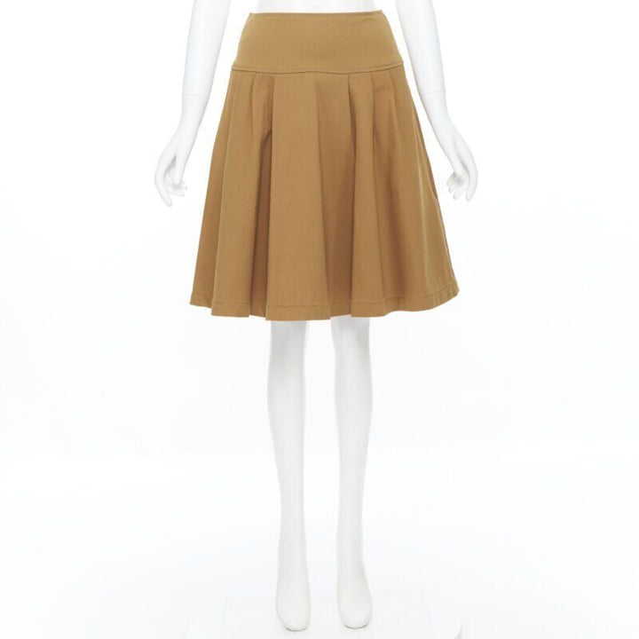 OSCAR DE LA RENTA tan brown nylon cotton flared knee length skirt US0 25"