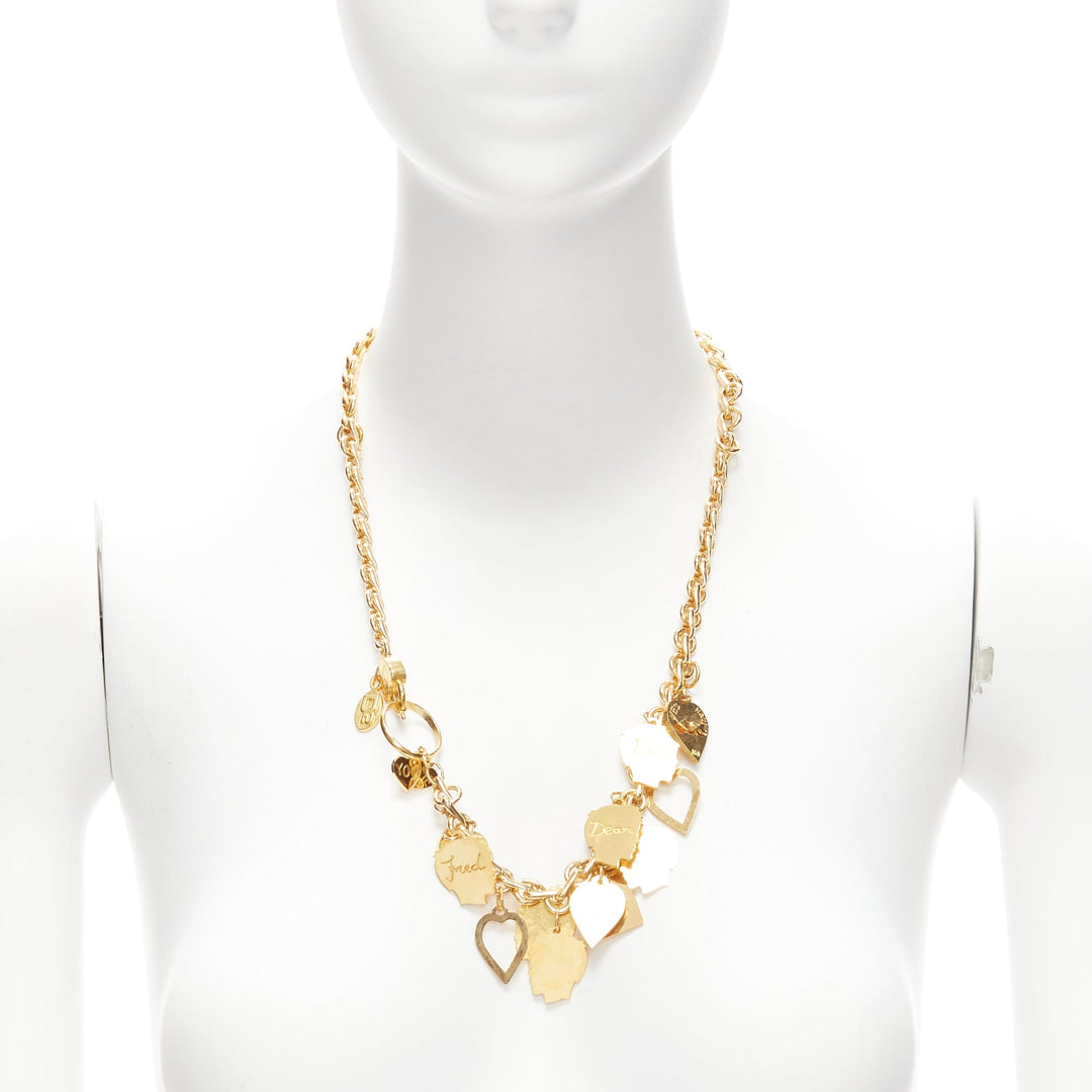 DSQUARED2 Vintage gold-tone Etched Boys Names heart breaker charms necklace