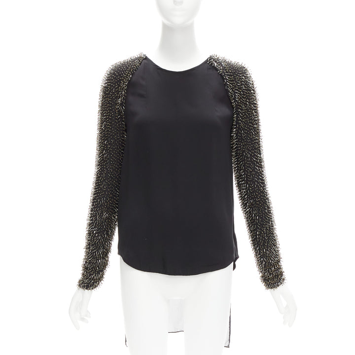 3.1 PHILLIP LIM black spike bead embellished raglan sleeve top US2 S