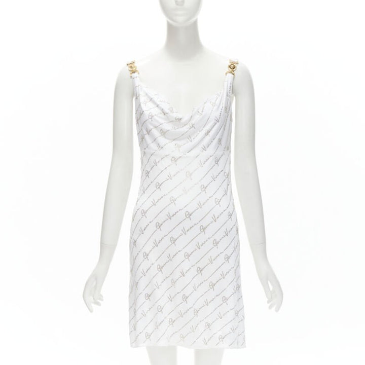 Runway VERSACE Gianni Signature white silver crystal Medusa dress IT44 L