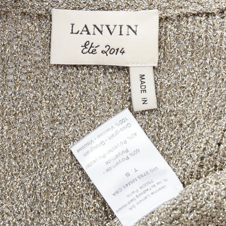 LANVIN 2014 metallic gold black trim long sleeve cardigan S