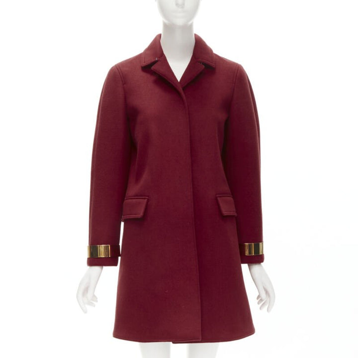BURBERRY PROPRSUM 90% cashmere blend red gold metal bar coat IT38 XS