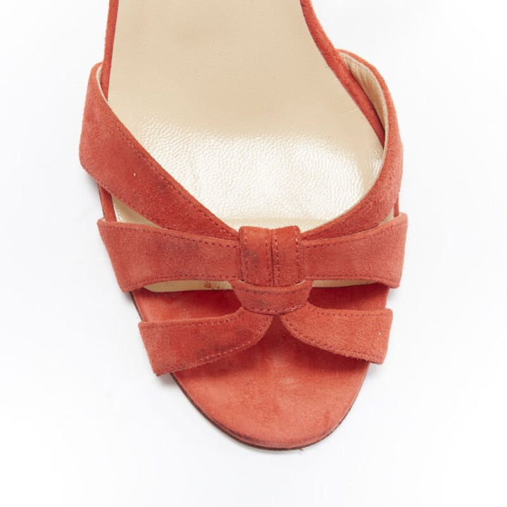 CHRISTIAN LOUBOUTIN red suede strappy ankle strap curved mid heel sandals EU37