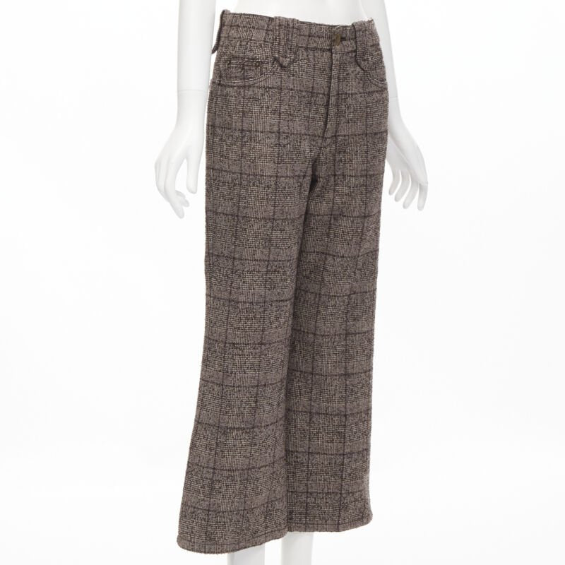 MARC JACOBS brown check tweed boucle wide leg cropped pants US2 XS