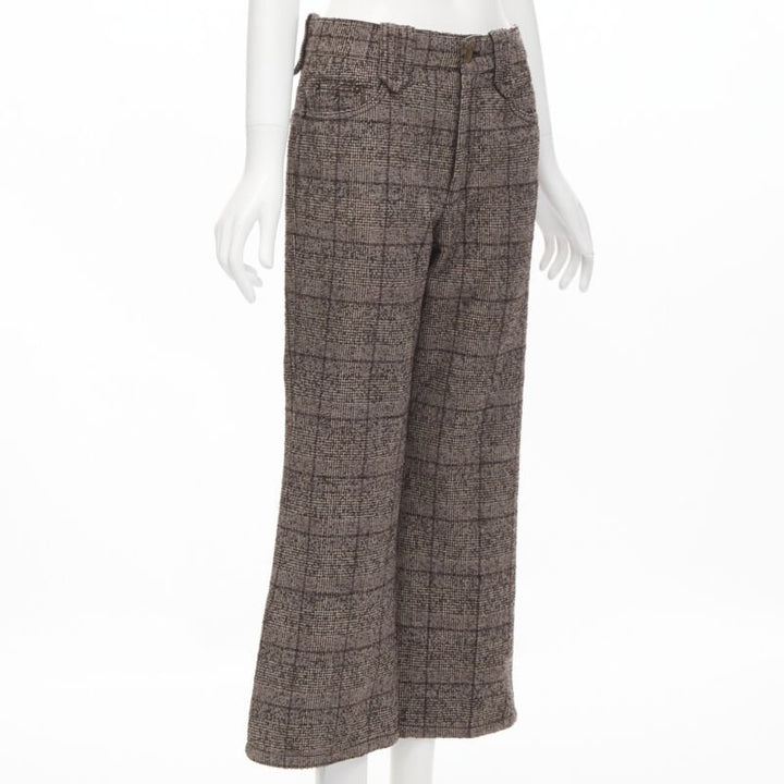 MARC JACOBS brown check tweed boucle wide leg cropped pants US2 XS