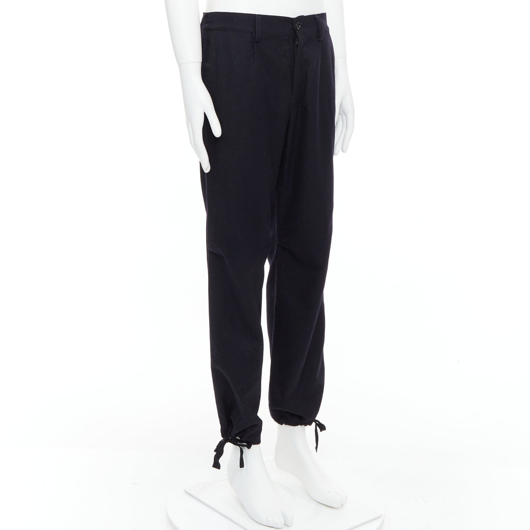 YOHJI YAMAMOTO black 100% wool zip side pocket drawstring hem wide pants JP3 L