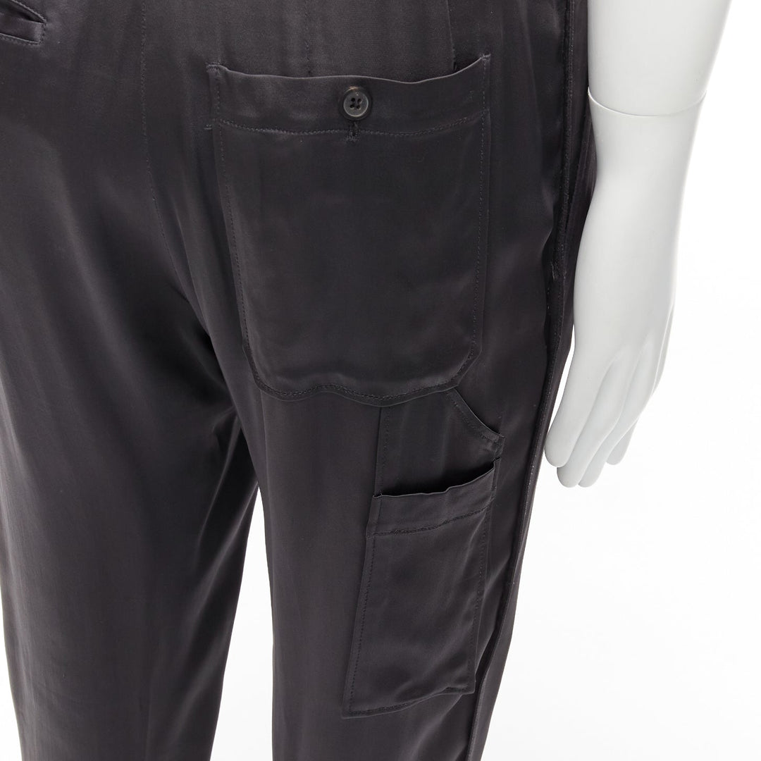 LANVIN grey acetate blend pleated front back pockets cuffed pants IT46 S