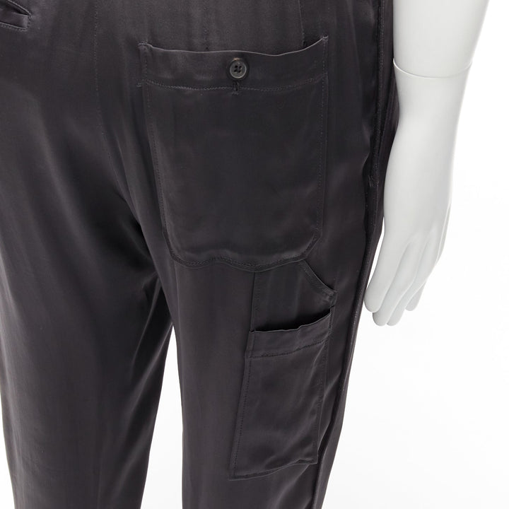 LANVIN grey acetate blend pleated front back pockets cuffed pants IT46 S
