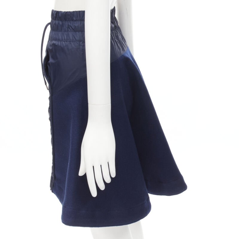 SACAI NIKE navy blue nylon wool kick flared back skirt S