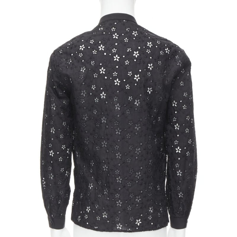 SAINT LAURENT 2018 black star embroidery anglais collarless shirt EU38 S