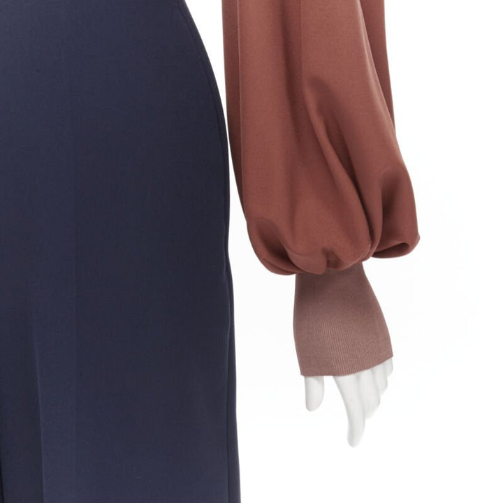 ROKSANDA navy brick red puff sleeve keyhole neckline wide leg jumpsuit UK6 XS