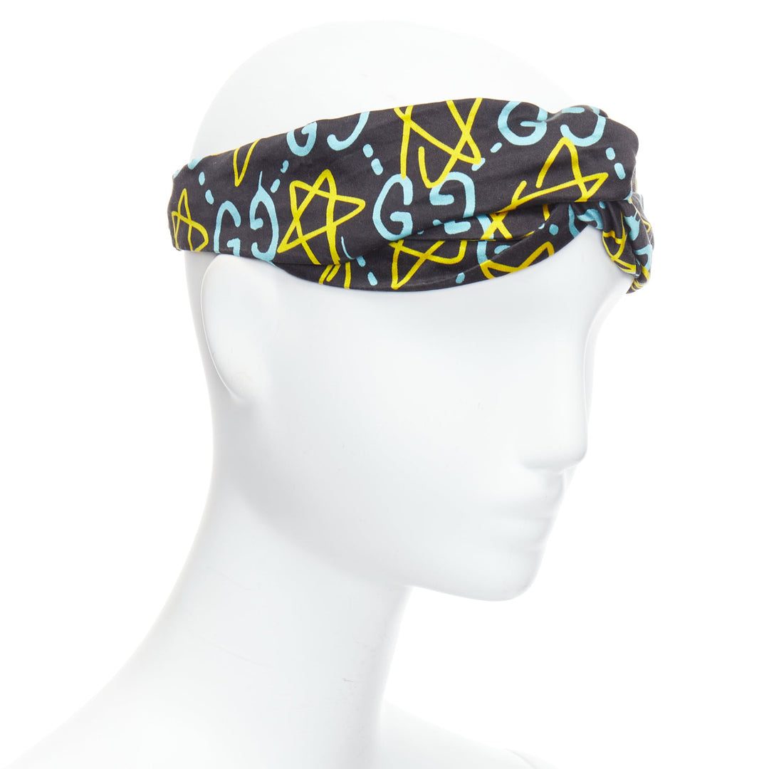 GUCCI Ghost 100% silk graffiti star monogram print twist headband