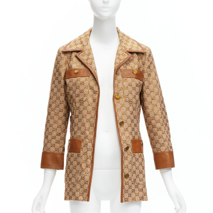 GUCCI 2022 Aria crystal embellished Horsebit web belt GG canvas jacket IT38 XS