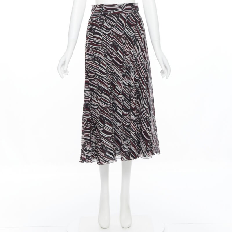 GIAMBATTISTA VALLI black red tropical pattern 100% silk midi skirt IT38 XS
