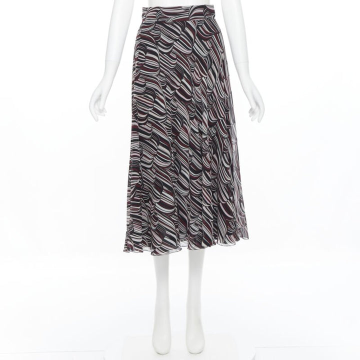GIAMBATTISTA VALLI black red tropical pattern 100% silk midi skirt IT38 XS