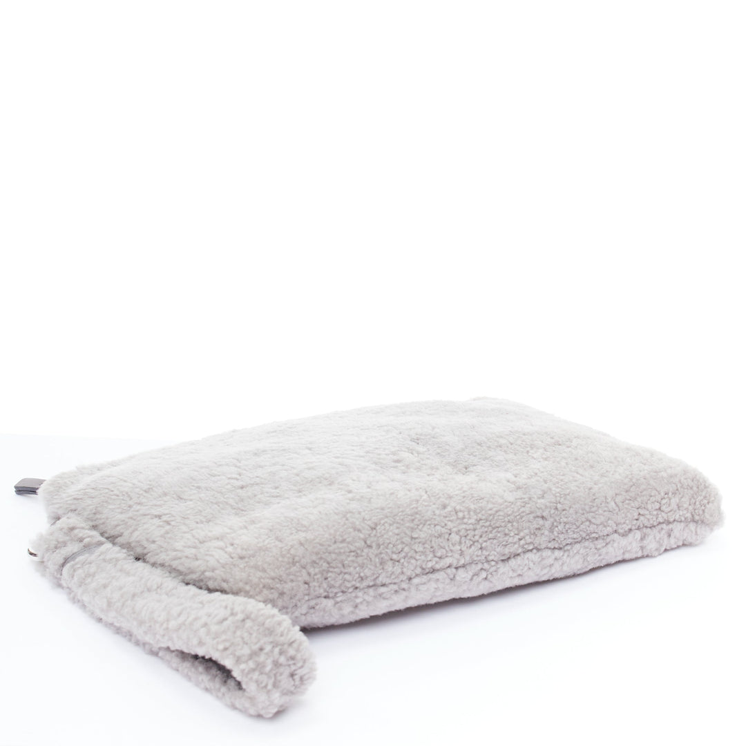 ERMENEGILDO ZEGNA grey lambskin shearling wrist strap zip clutch bag