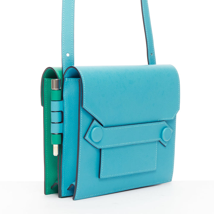 HERMES 2019 Twins green blue asymmetric snap flap reversible crossbody bag