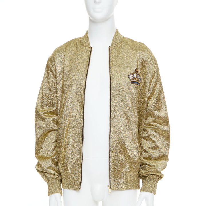 VERSACE gold medusa blue crystal crown metallic lurex bomber jacket