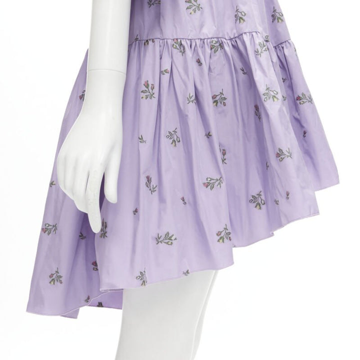 RED VALENTINO purple floral embroidery bow puff sleeve babydoll dress IT36 XS